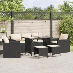 Salon de jardin 6 pcs avec coussins noir résine tressée