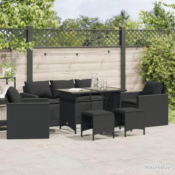 Salon de jardin 6 pcs avec coussins noir rsine tresse