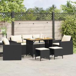 Salon de jardin 6 pcs avec coussins noir résine tressée