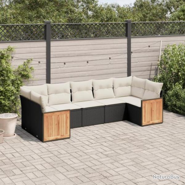 Salon de jardin 7 pcs avec coussins noir rsine tresse