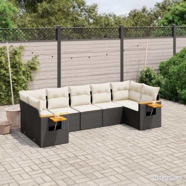 Salon de jardin 7 pcs avec coussins noir rsine tresse