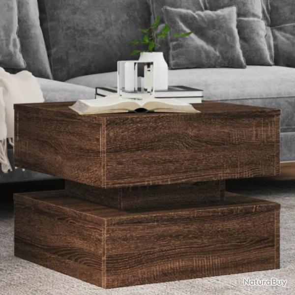 Table basse avec lumires LED chne marron 50x50x40 cm