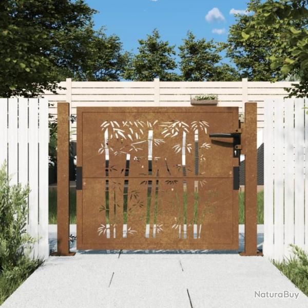 Portail de jardin 105x105 cm acier corten design de bambou