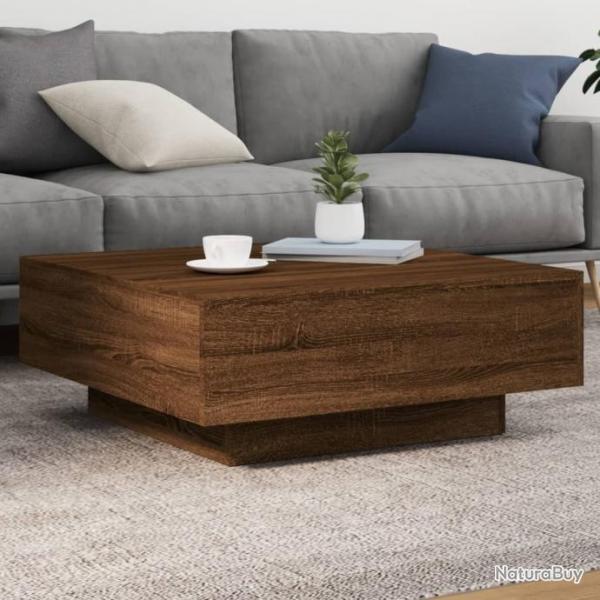 Table basse avec lumires LED chne marron 80x80x31 cm