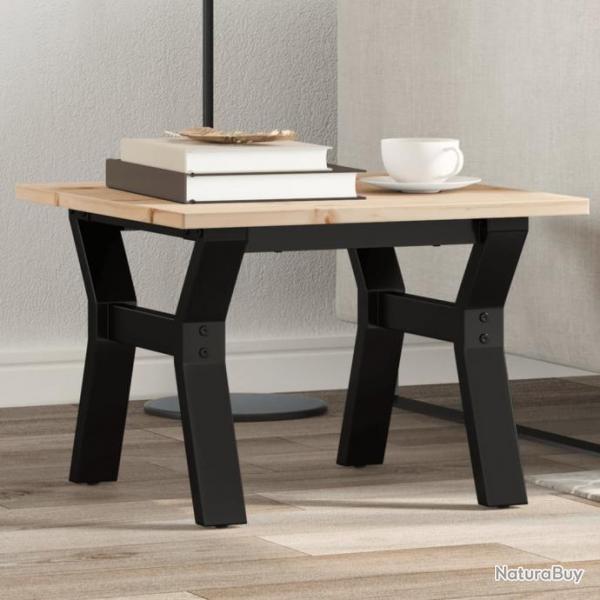 Table basse cadre en Y 50x50x35 cm bois de pin massif et fonte