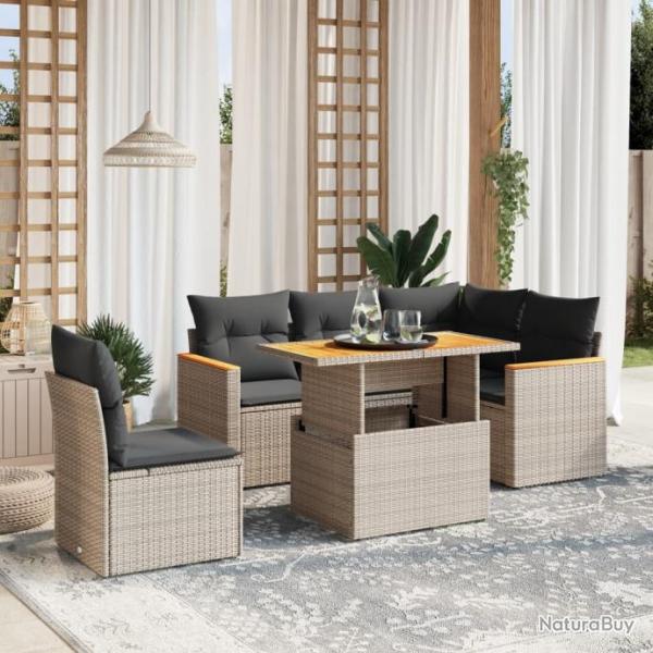 Salon de jardin 6 pcs avec coussins gris rsine tresse