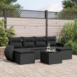 Salon de jardin 7 pcs avec coussins noir résine tressée