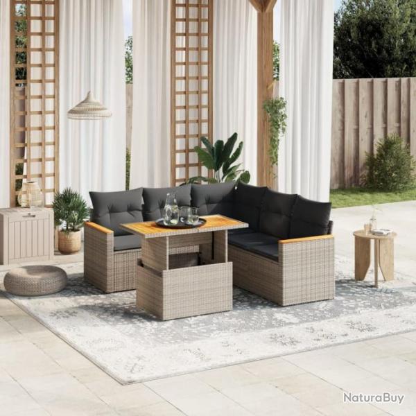 Salon de jardin 6 pcs avec coussins gris rsine tresse