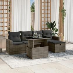 Salon de jardin 6 pcs avec coussins gris résine tressée