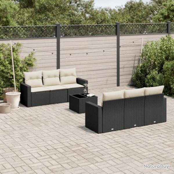 Salon de jardin 7 pcs avec coussins noir rsine tresse