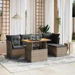 Salon de jardin 6 pcs avec coussins gris résine tressée