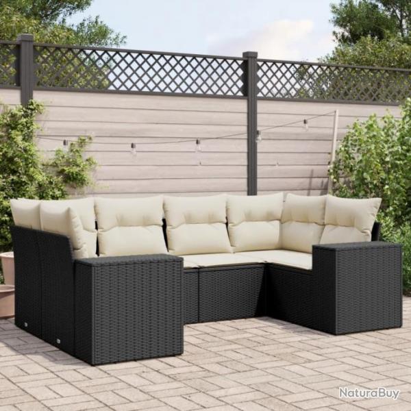 Salon de jardin 6 pcs avec coussins noir rsine tresse