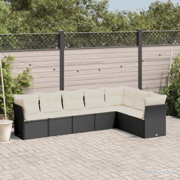 Salon de jardin 7 pcs avec coussins noir rsine tresse