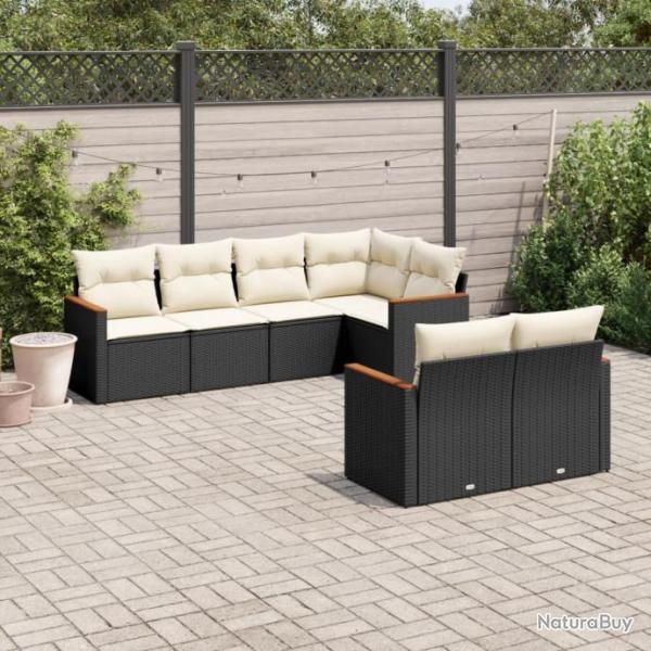 Salon de jardin 7 pcs avec coussins noir rsine tresse