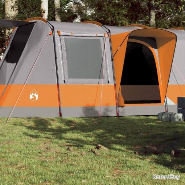 Tente de camping tunnel 4 personnes gris et orange impermable