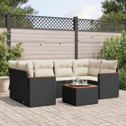 Salon de jardin 7 pcs avec coussins noir résine tressée