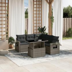 Salon de jardin 6 pcs avec coussins gris résine tressée