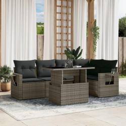 Salon de jardin 6 pcs avec coussins gris résine tressée