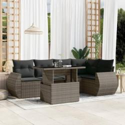 Salon de jardin 6 pcs avec coussins gris résine tressée