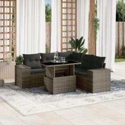 Salon de jardin 6 pcs avec coussins gris résine tressée