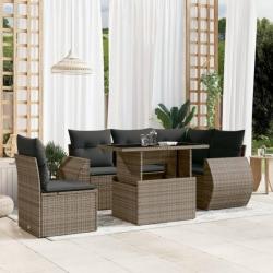 Salon de jardin 6 pcs avec coussins gris résine tressée