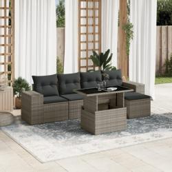 Salon de jardin 6 pcs avec coussins gris résine tressée