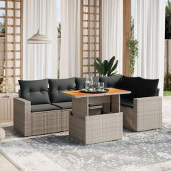 Salon de jardin 6 pcs avec coussins gris résine tressée