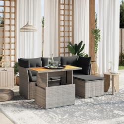 Salon de jardin 6 pcs avec coussins gris résine tressée