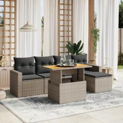 Salon de jardin 6 pcs avec coussins gris résine tressée