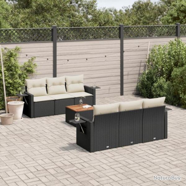 Salon de jardin 7 pcs avec coussins noir rsine tresse