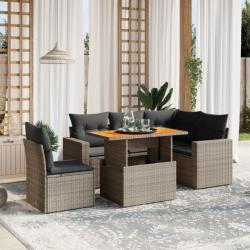 Salon de jardin 6 pcs avec coussins gris résine tressée