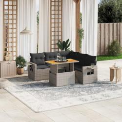 Salon de jardin 6 pcs avec coussins gris résine tressée