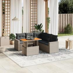 Salon de jardin 6 pcs avec coussins gris résine tressée