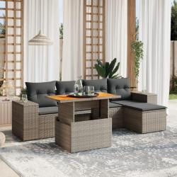 Salon de jardin 6 pcs avec coussins gris résine tressée