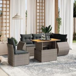 Salon de jardin 6 pcs avec coussins gris résine tressée