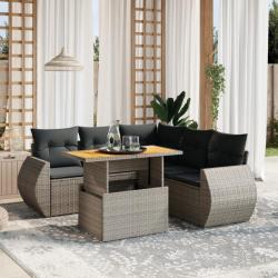 Salon de jardin 6 pcs avec coussins gris résine tressée