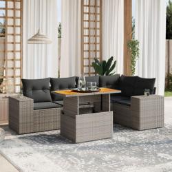 Salon de jardin 6 pcs avec coussins gris résine tressée