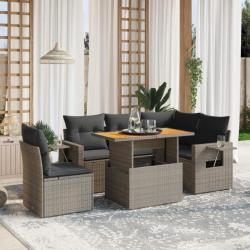 Salon de jardin 6 pcs avec coussins gris résine tressée