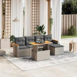 Salon de jardin 6 pcs avec coussins gris résine tressée