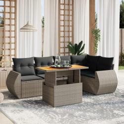 Salon de jardin 6 pcs avec coussins gris résine tressée