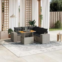 Salon de jardin 6 pcs avec coussins gris résine tressée