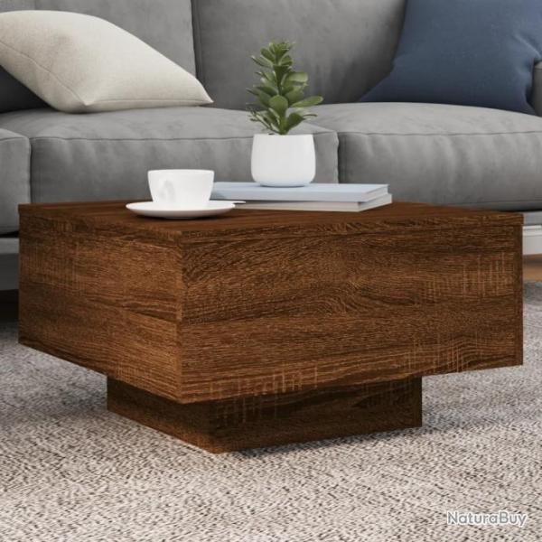 Table basse avec lumires LED chne marron 55x55x31 cm