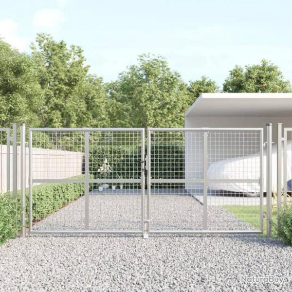 Portal de jardin maille argent 300x175 cm acier galvanis