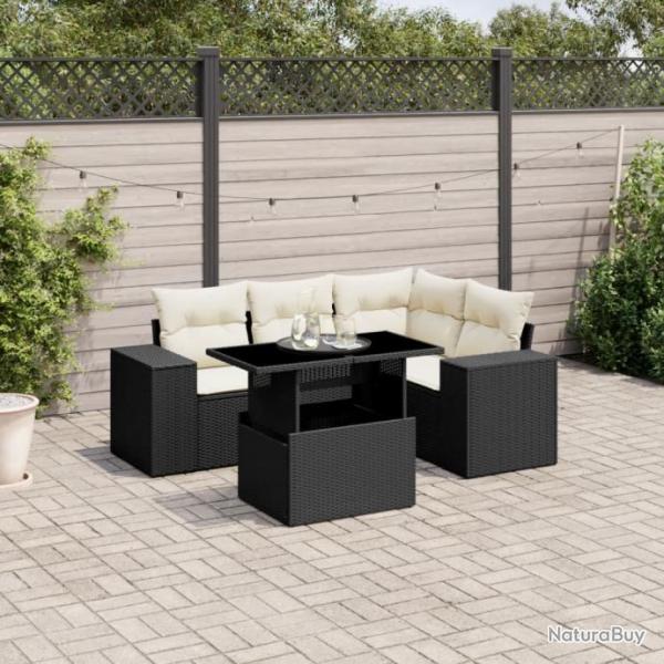 Salon de jardin 5 pcs avec coussins noir rsine tresse