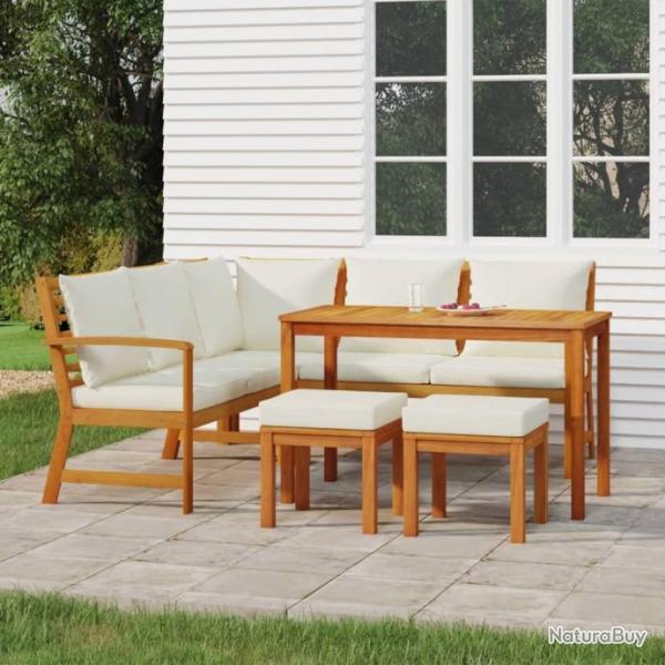 Ensemble  manger de jardin 6 pcs avec coussins Bois d'acacia