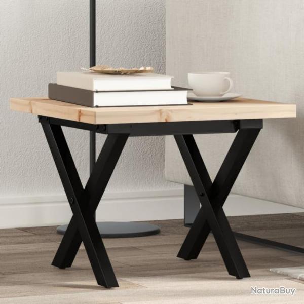 Table basse cadre en X 40x40x35,5cm bois de pin massif et fonte