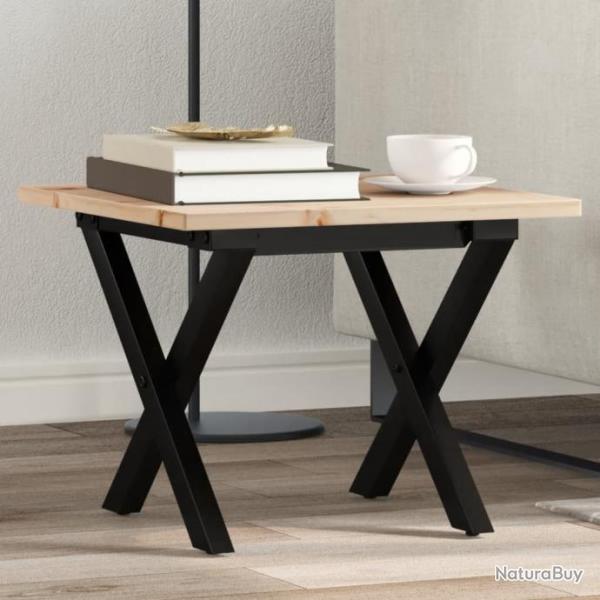 Table basse cadre en X 50x50x35 cm bois de pin massif et fonte