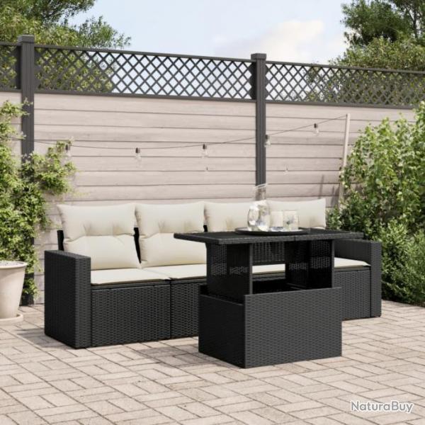 Salon de jardin 5 pcs avec coussins noir rsine tresse