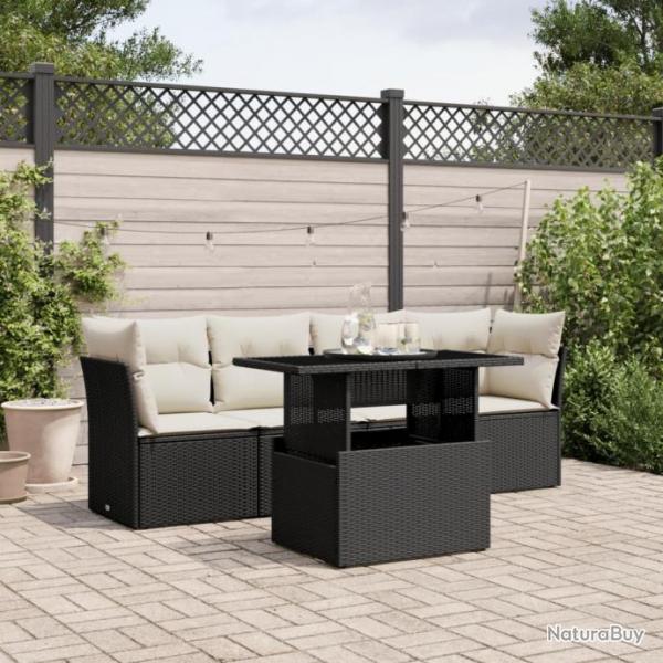 Salon de jardin 5 pcs avec coussins noir rsine tresse