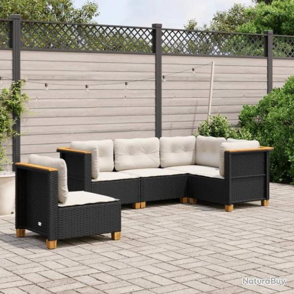 Salon de jardin 5 pcs avec coussins noir rsine tresse